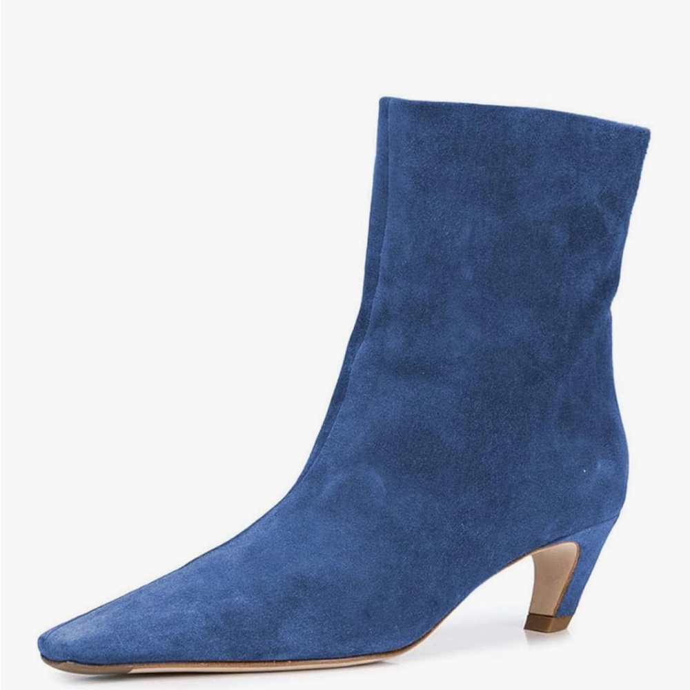 FSJ Women Square Toe Comfort Kitten Low Heel Ankle Boots Slip On size 7.5 Blue